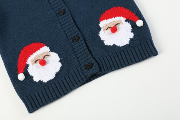 Navy Blue Christmas Santa Knit Cardigan: 18-24M, 2T, 4T