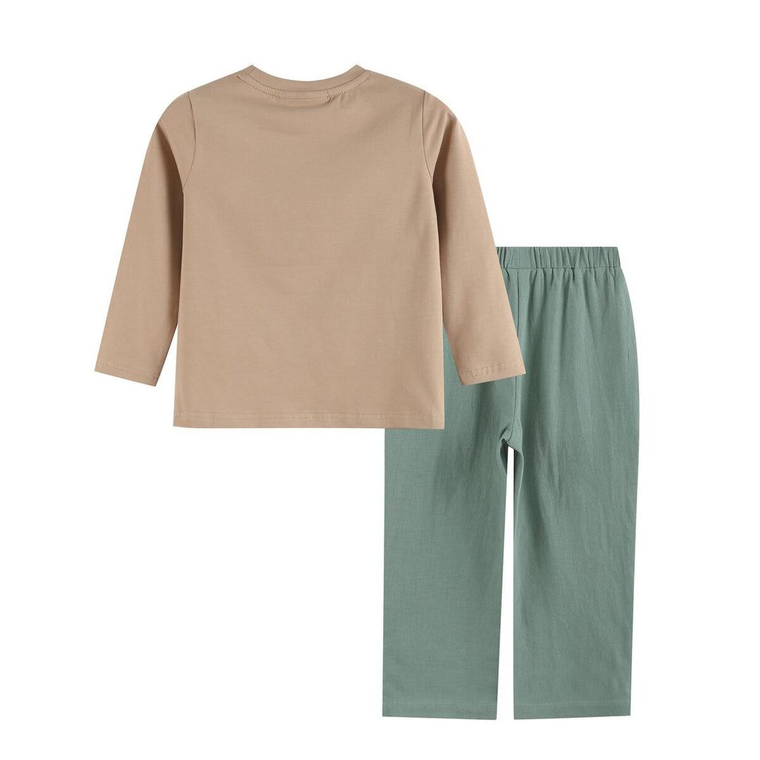 Oyster Brown Big Mouth Bass Smocked Shirt Boys Pants Set