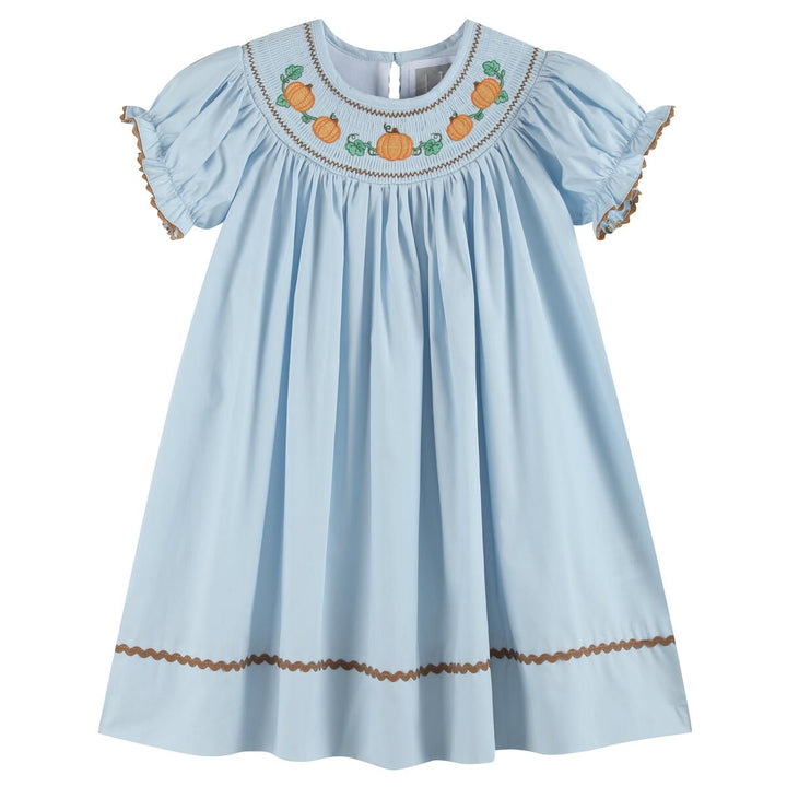 Blue Pumpkin Gingham Girls Smocked Bishop Dress: 4T