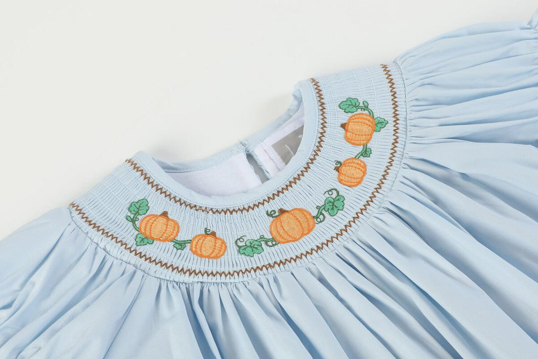 Blue Pumpkin Gingham Girls Smocked Bishop Dress: 4T
