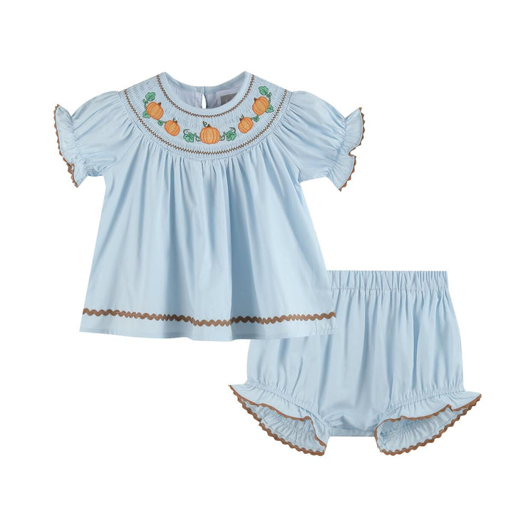 Blue Pumpkin Gingham Smocked Dress Infant Bloomer Set: 12-18M