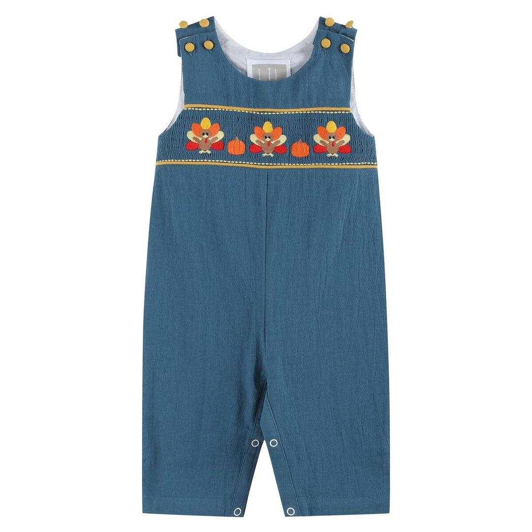 Cobalt Blue Turkey Smocked Overalls: 2T