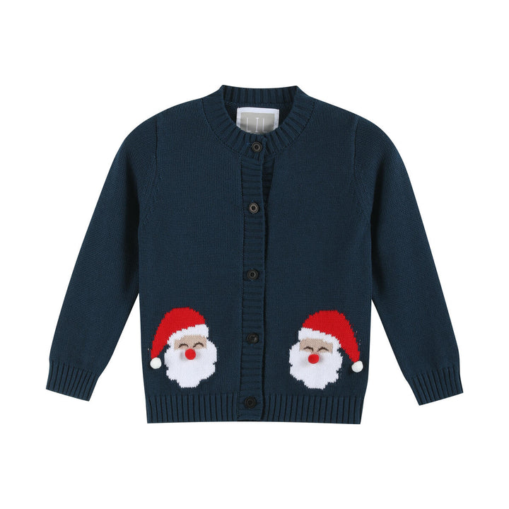 Navy Blue Christmas Santa Knit Cardigan: 18-24M, 2T, 4T