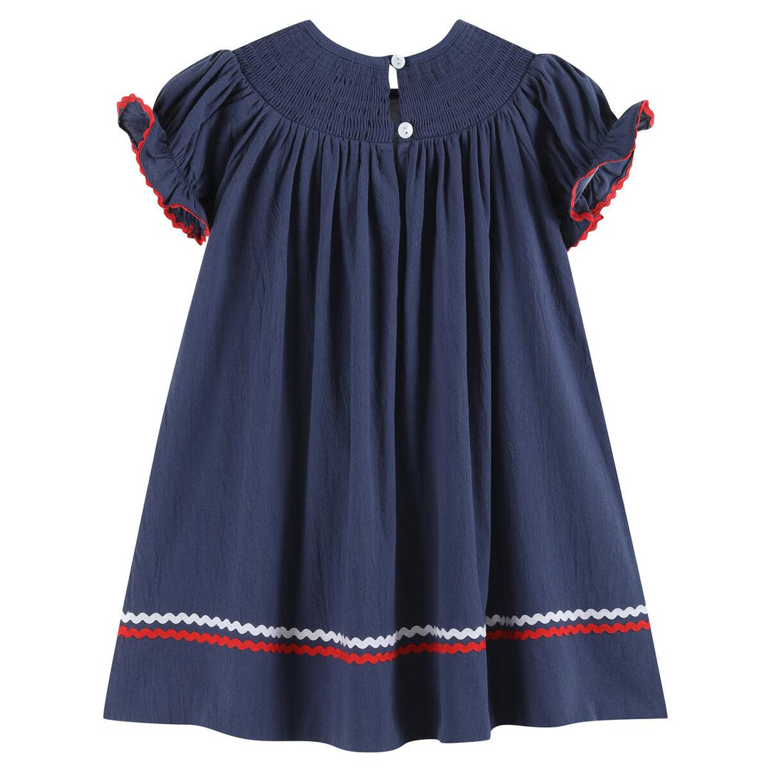 Navy Blue Santa Smocked Bishop Dress: 4T