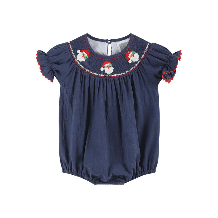 Navy Blue Santa Smocked Bubble Romper: 12-18M, 18-24M, 2T