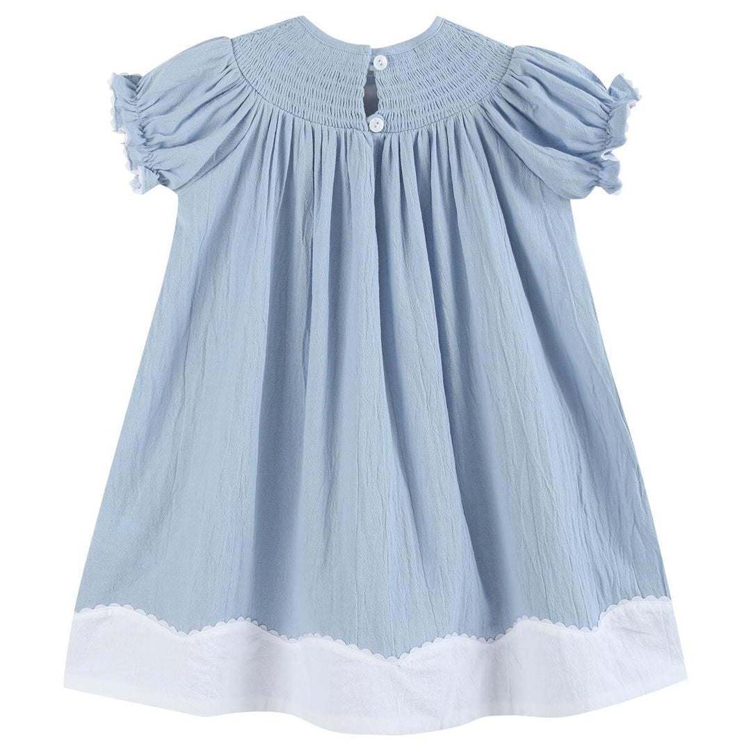 Light Blue Nativity Smocked Bishop Sleeve Dress: 18-24M