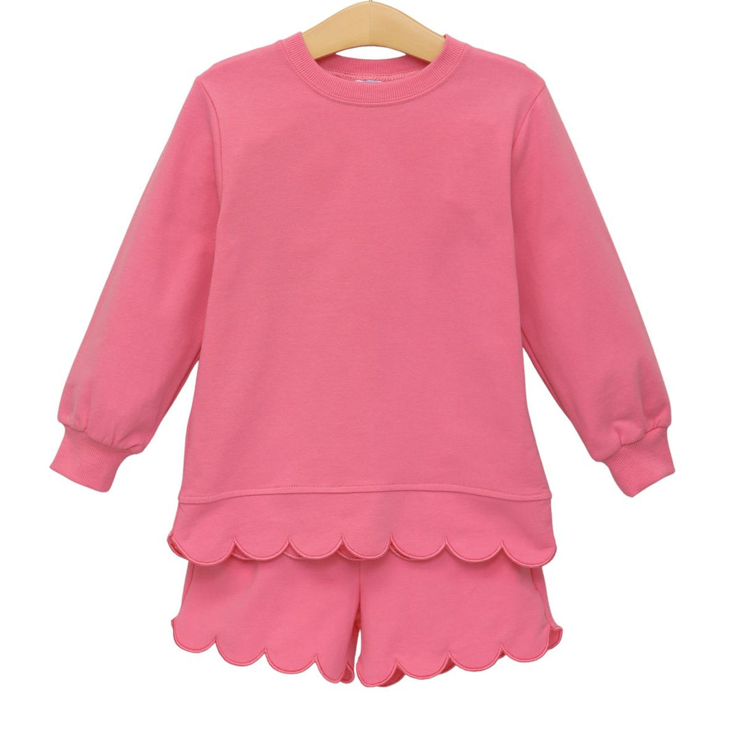Girls Sophia Scalloped Short Set- Pink