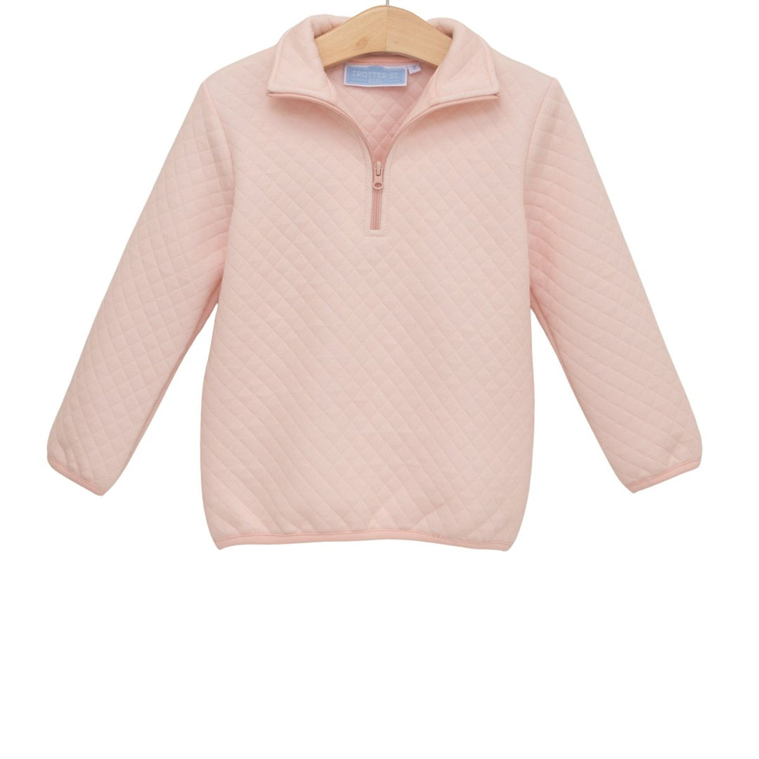 Girls 1/4 Zip Quilted Pullover- Light Pink