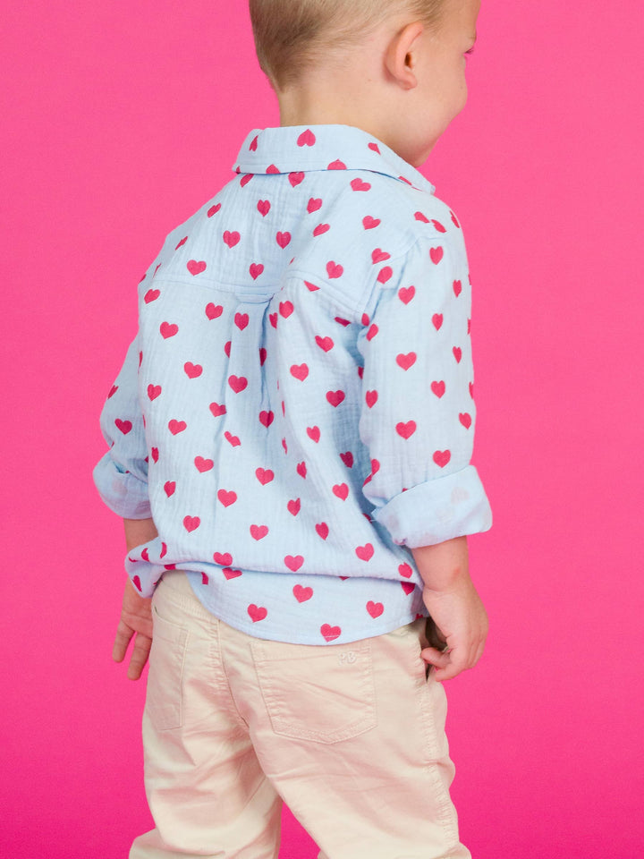 Boys Steal Your Heart Cotton Gauze Long Sleeve Button Down Shirt