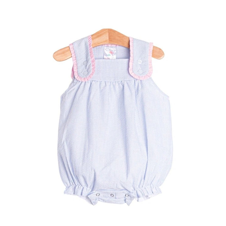 Blue and Pink Girls Seersucker Bubble Romper