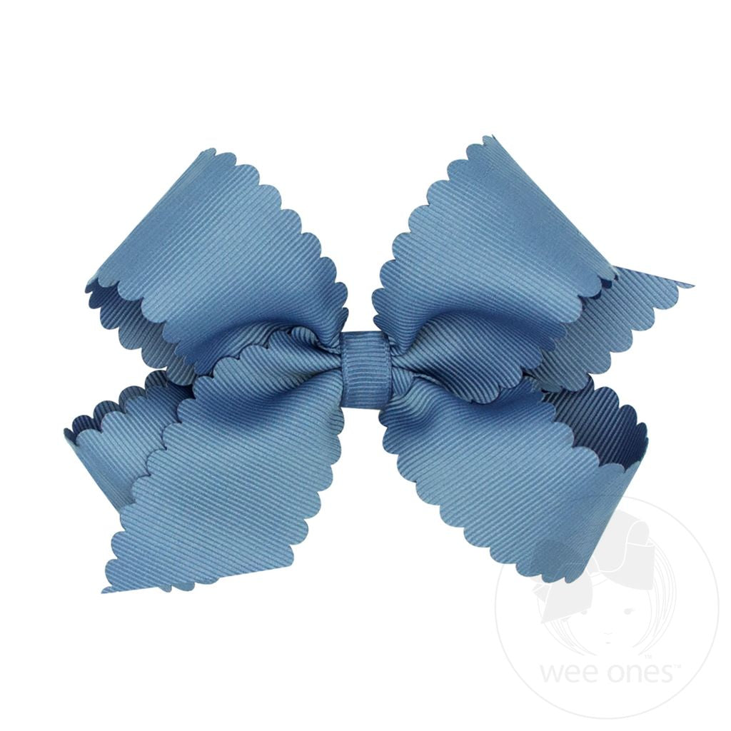 Medium Grosgrain Hair Bow with Scalloped Edge | Smoke Blue