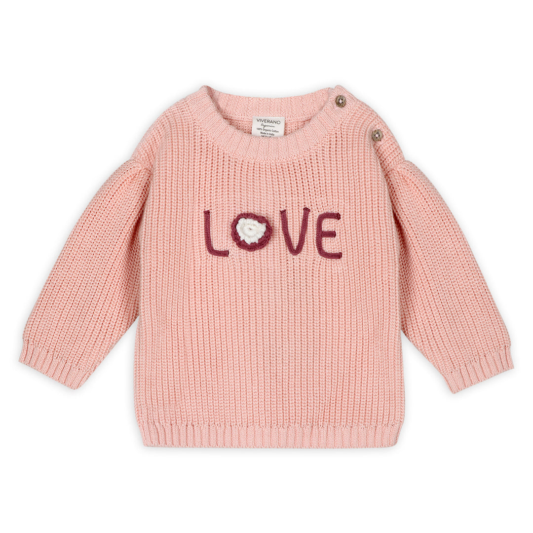 LOVE Embroidered Sweater Knit Baby Pullover (Organic Cotton)