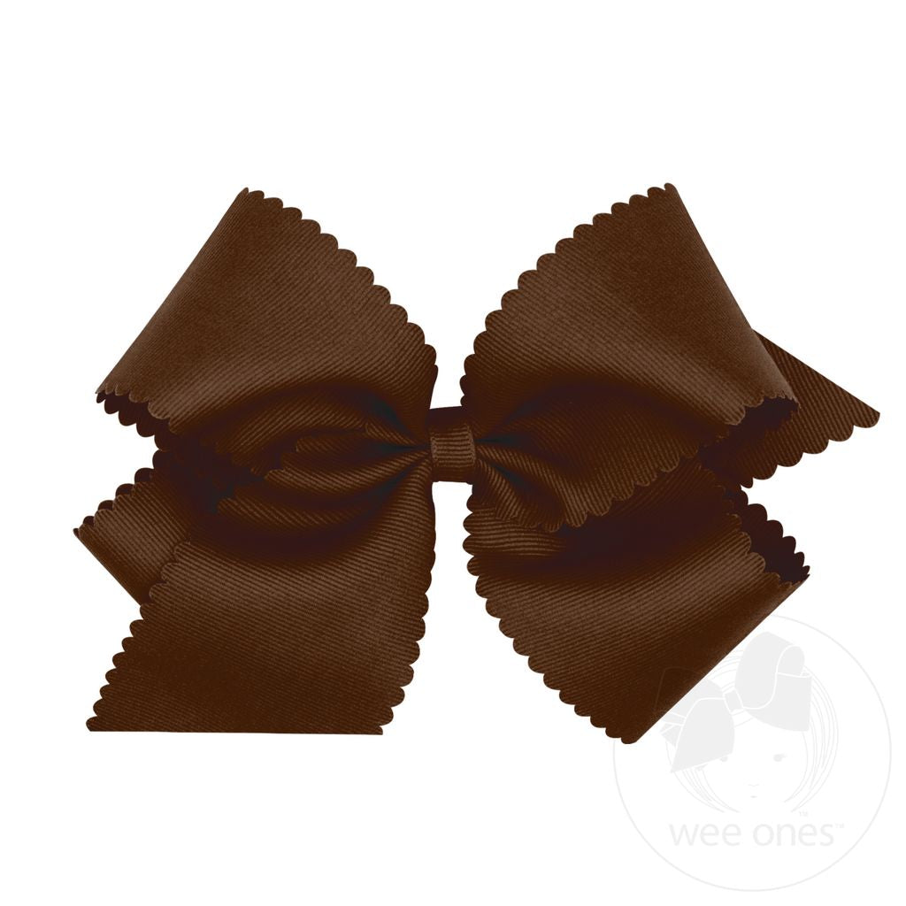 King Grosgrain Hair Bow Scalloped Edge | Coffee