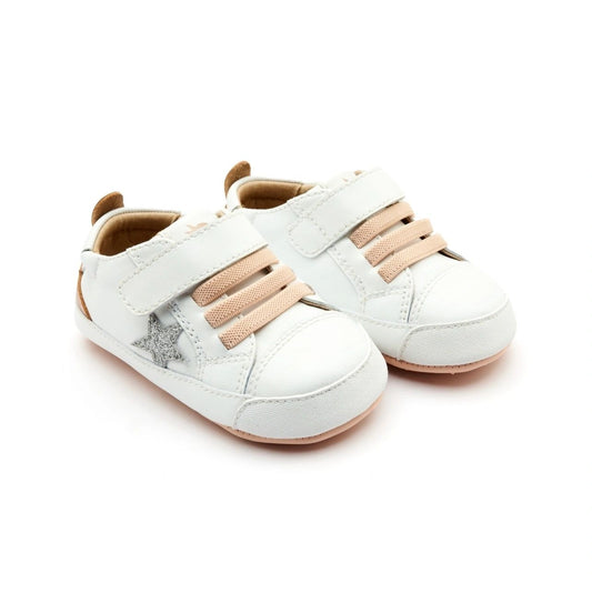 Oldsoles Platinum Bub Baby Star Girls Soft Sole Sneakers Tennis Shoes - SNOW / COPPER / GLAM ARGENT / COPPER SOLE