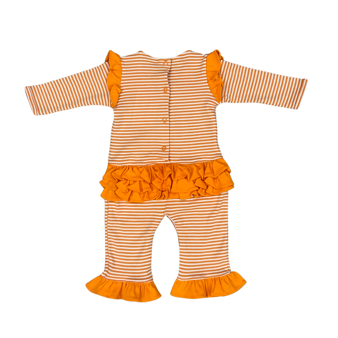 Pretty Pumpkin Coverall with Bow with a Ruffle Butt: 24M