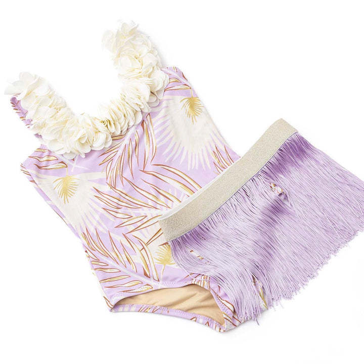 Purple Tropical Swimsuit w/ Metallic Hula