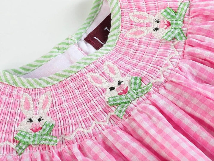 Pink Gingham Easter Bunny Smocked Dress 3-6M, 6-12M, 12-18M, 18-24M, 4, 5, 6