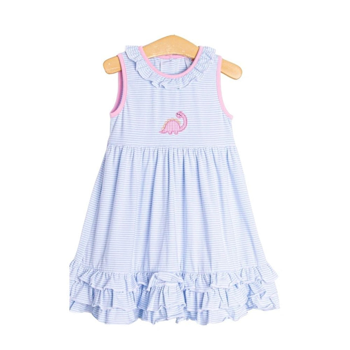 Pink Dinosaur Appliqué Ruffle Dress: 18M