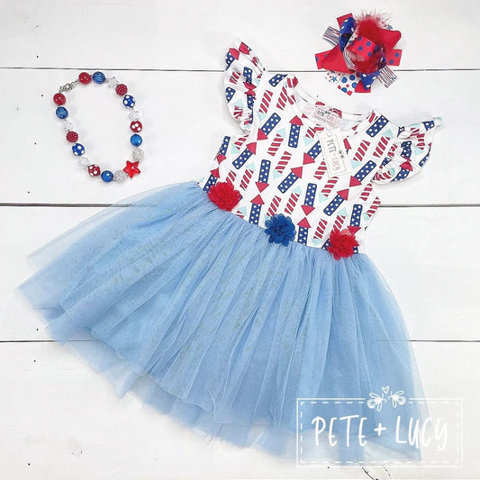 Pete and Lucy Patriotic Girls Tulle Dress: 3T
