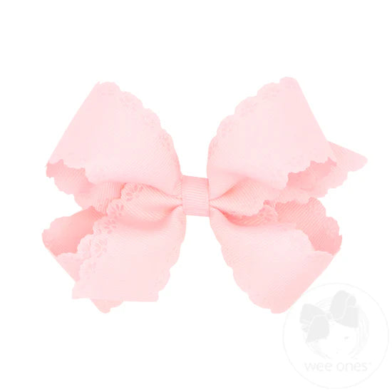 Medium Grosgrain Bow with Eyelet Flower-Embossed Edges - Slideshow Rose