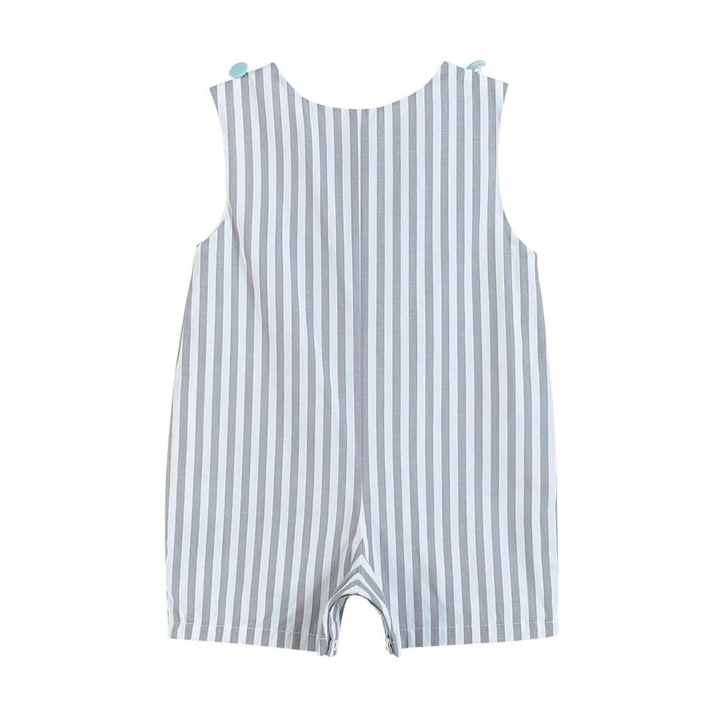 Grey Striped Easter Egg Truck Shortalls: 3-6M, 6-12M, 18-24M, 2T