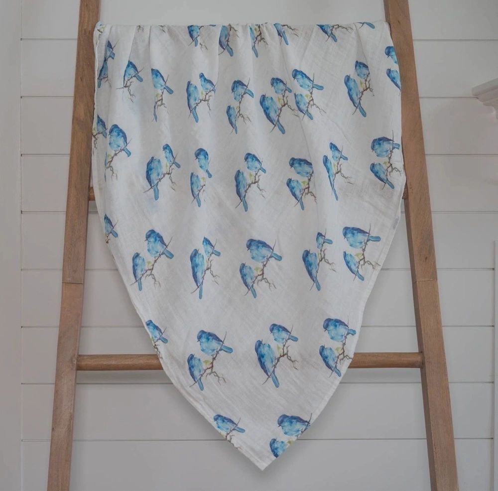 Bluebird of Happiness Baby Muslin Swaddle Blanket