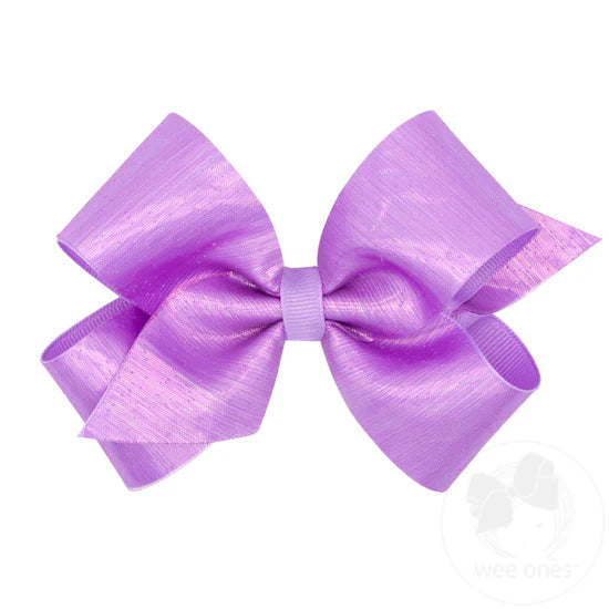 Medium Sheer Iridescent and Grosgrain Overlay Hair Bow - Light Orchid