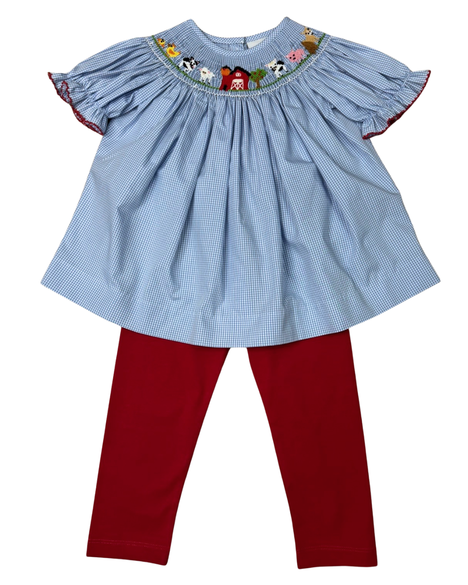 Smocked Farm Animal Bishop Pant Set