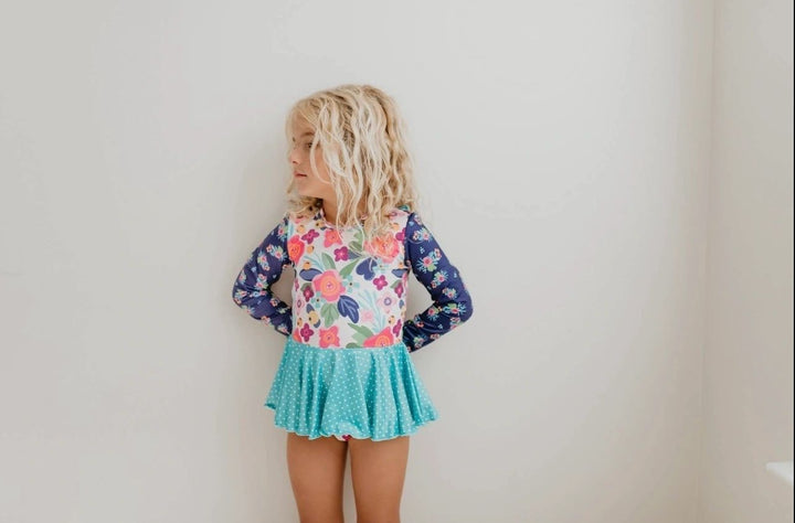 Pink Teal Floral Leotard