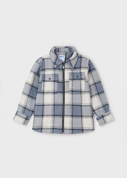 Blue Plaid Flannel Boys Zip Jacket: 6,8,9