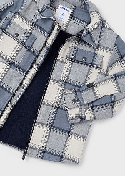 Blue Plaid Flannel Boys Zip Jacket: 6,8,9