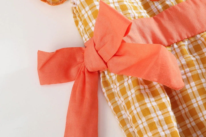 Orange Gingham Pumpkin Bubble Romper: 6-12M