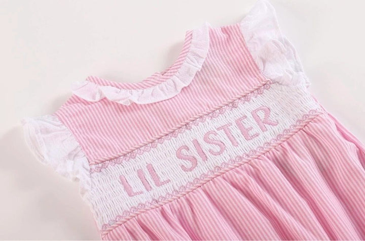 Pink Striped Lil Sister Smocked Infant Romper 18-24M, 2T