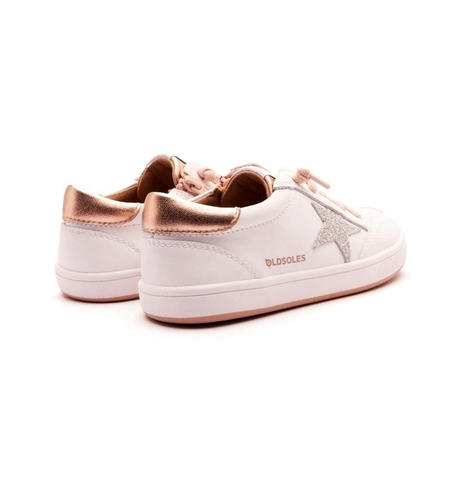 Oldsoles Girls Platinum Runner Star Tennis Shoes - SNOW / COPPER