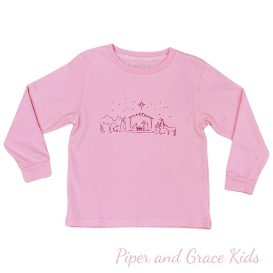 Pink Nativity Christmas Graphic Tee T-Shirt