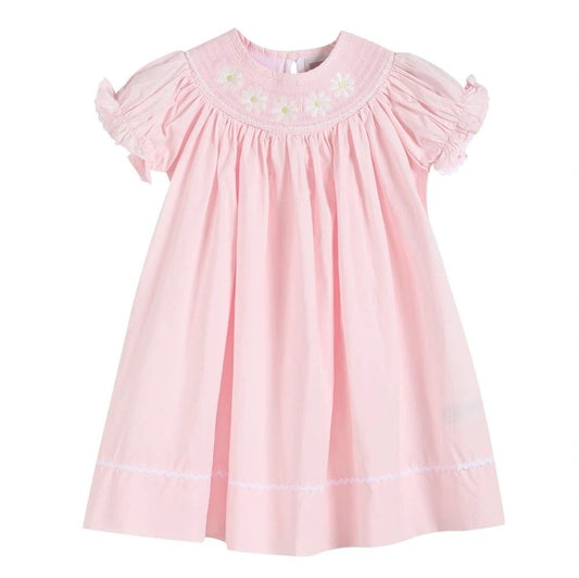Light Pink Daisy Smocked Bishop Dress: 5, 6