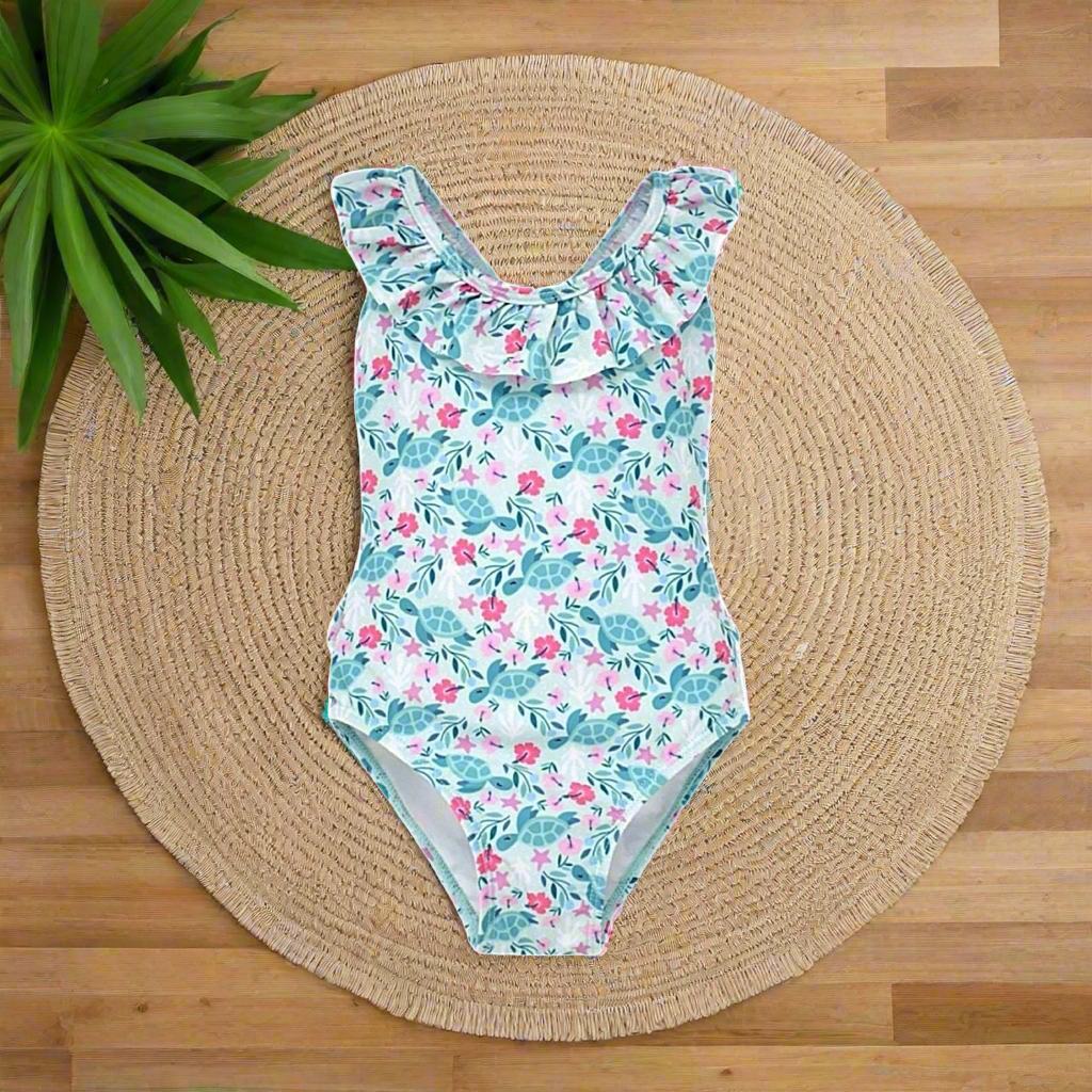 Flap Happy Botanical Turtles - UPF 50+ Mindy Crossback Swimsuit: 6