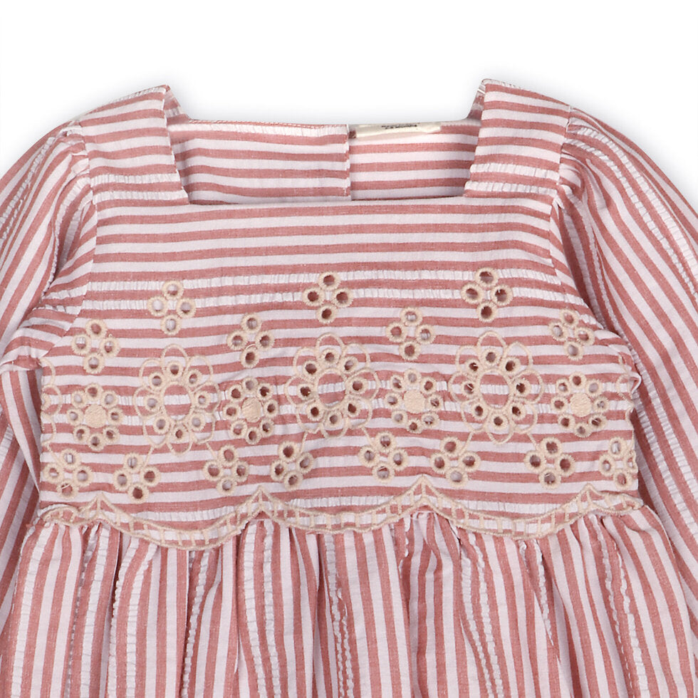 Siena Striped Embroidered Baby Romper & Headband Set (Organic Cotton): 0-3M, 6-12M