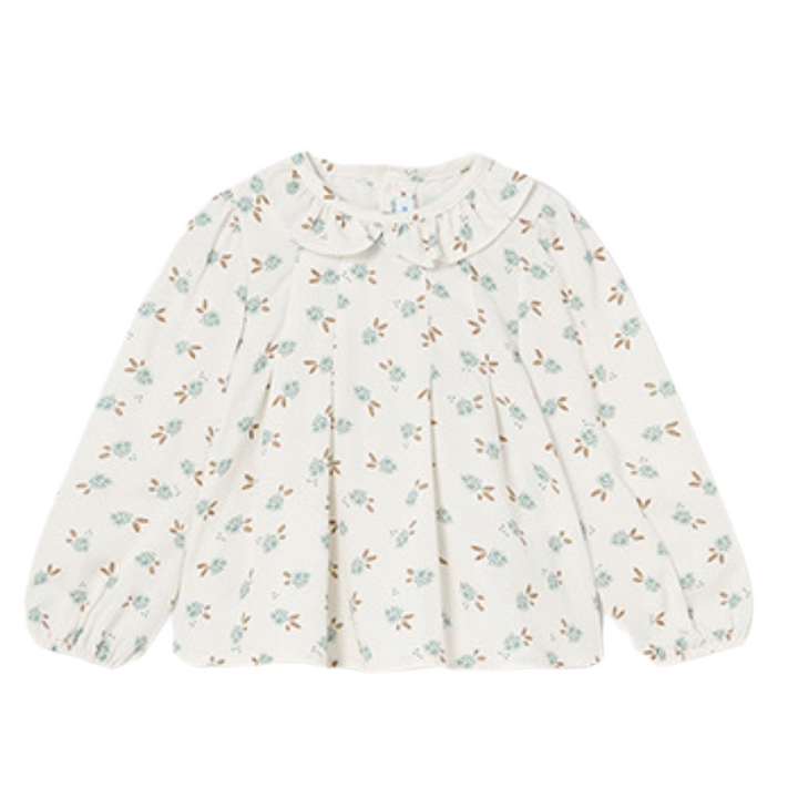 Long Sleeve Floral Infant Blouse - Nude/Jade