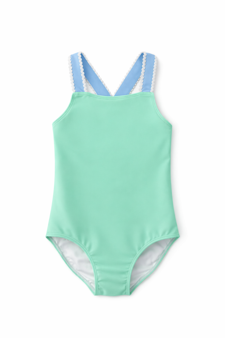 Mint Green & Blue One-Piece Swimsuit