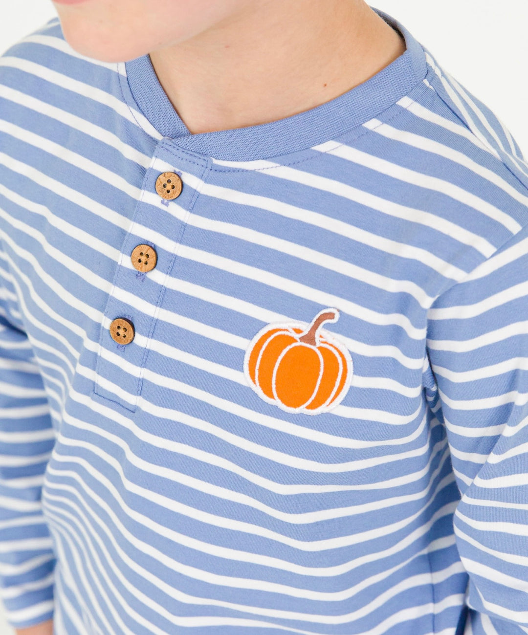 Boys Pumpkin Periwinkle Blue Stripe Henley Tee: 18-24M, 5