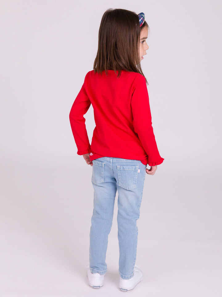 Girls Red Knit Long Sleeve Ruffle Sleeve Top