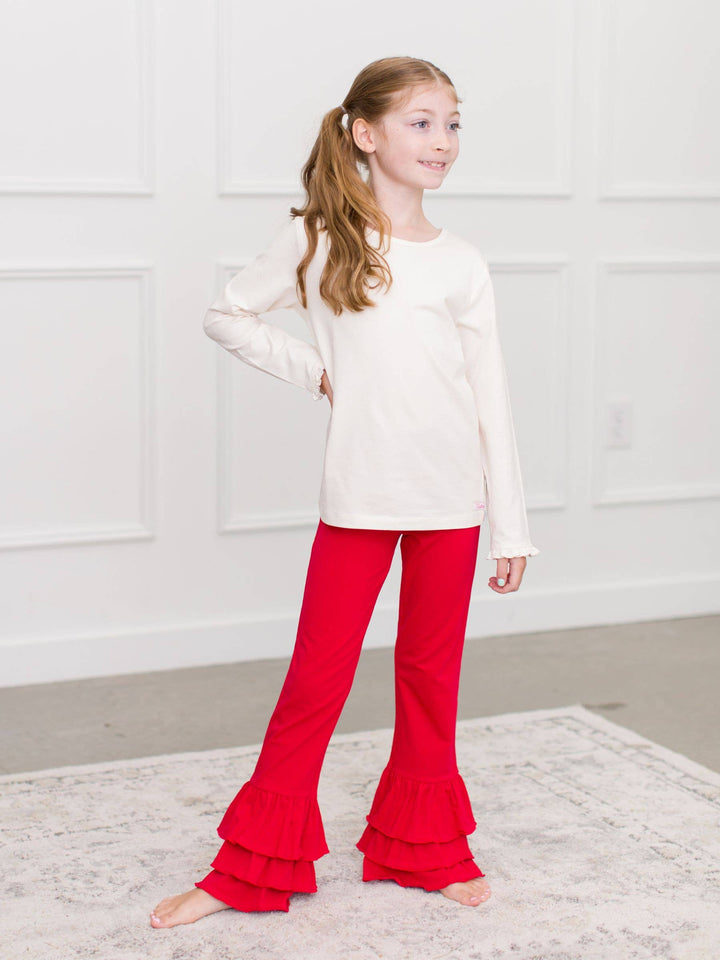 Girls Red Ruffle Flare Pants