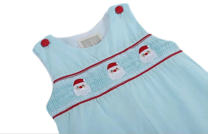 Blue Santa Smocked Overalls: 18-24M