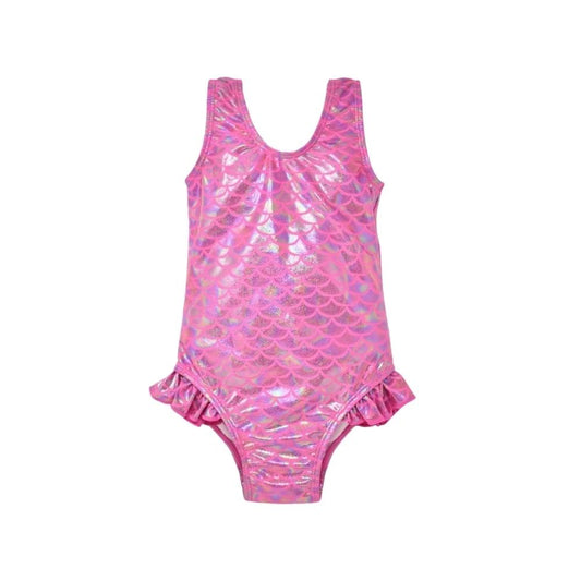 Mermaid Shimmer Pink Girls Ruffle Swimsuit