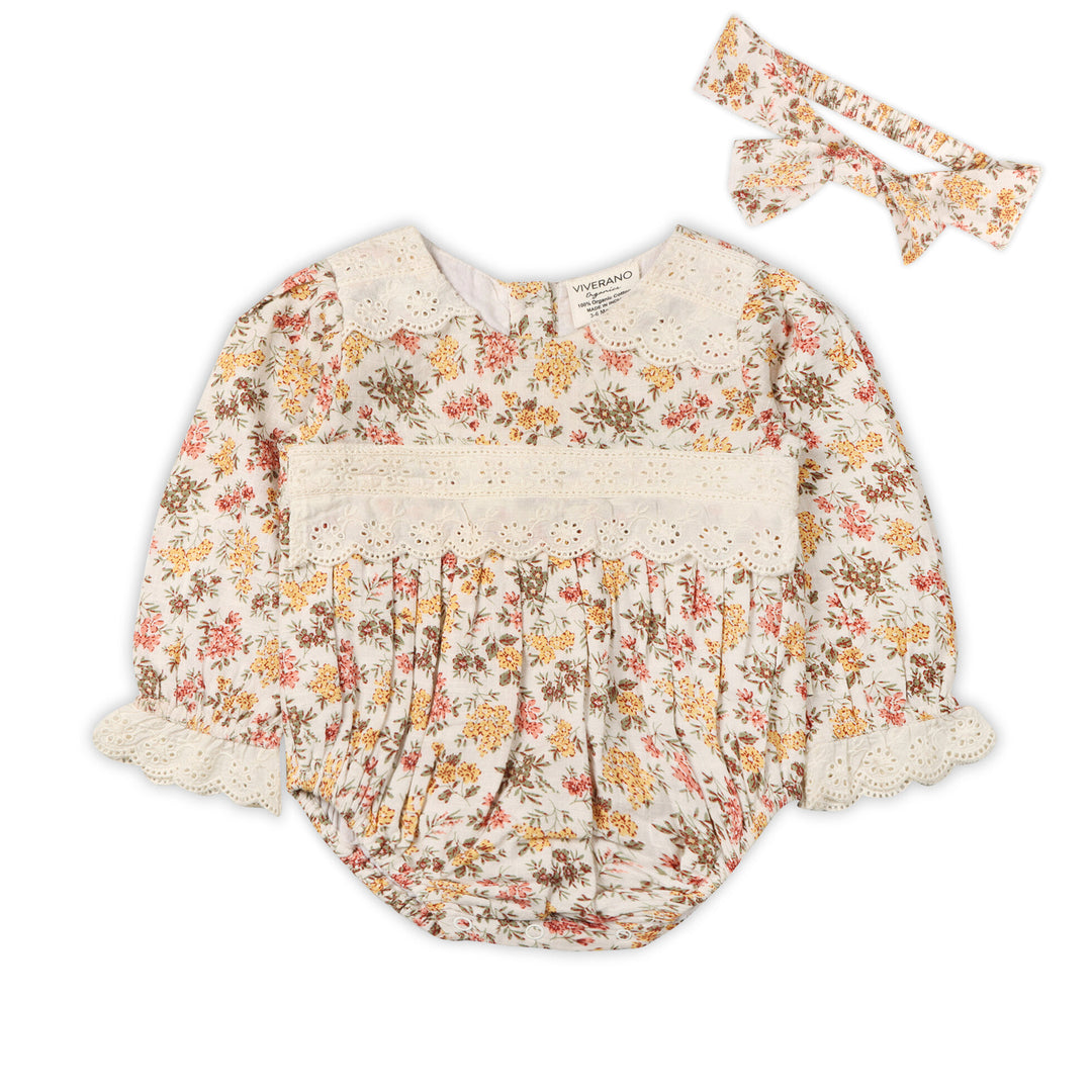 Florecita Floral Baby Romper & Headband Set (Organic Cotton): 0-3M