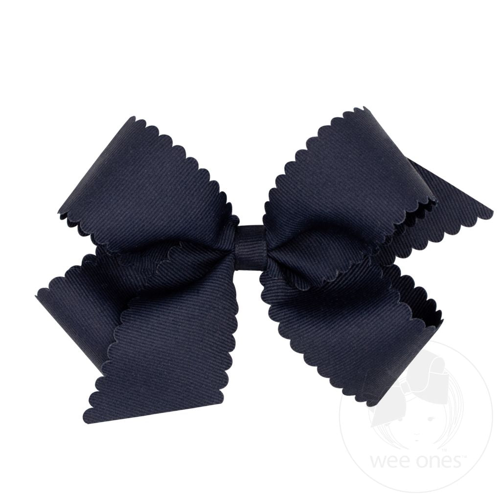 Medium Grosgrain Hair Bow with Scalloped Edge | Navy