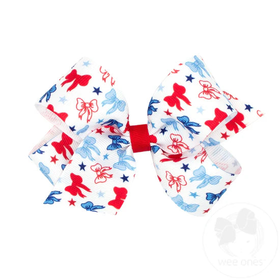 Medium Patriotic Print Grosgrain Hair Bow - Bows