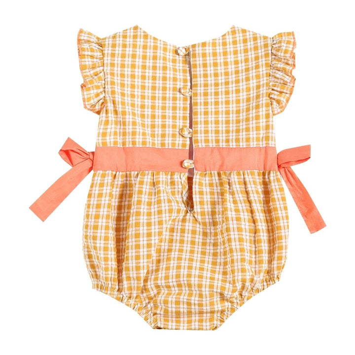 Orange Gingham Pumpkin Bubble Romper: 6-12M