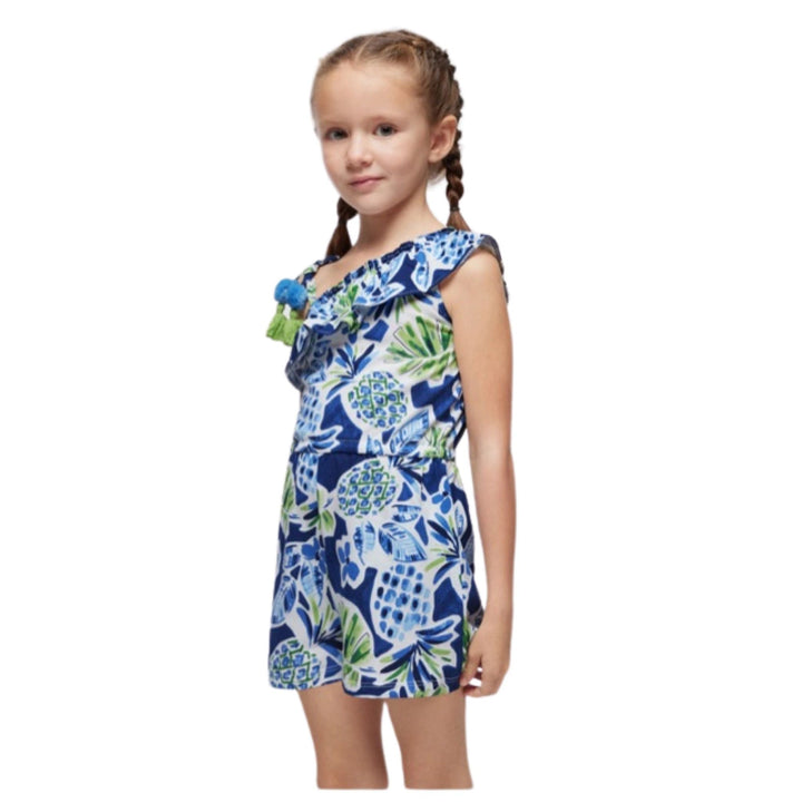 Mayoral Girls Asymmetrical Printed Romper - Ink: 9